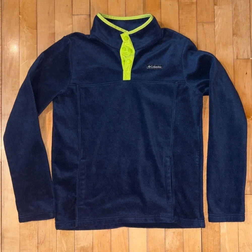 Columbia Kids Dark Blue Fleece with Neon Green Trim